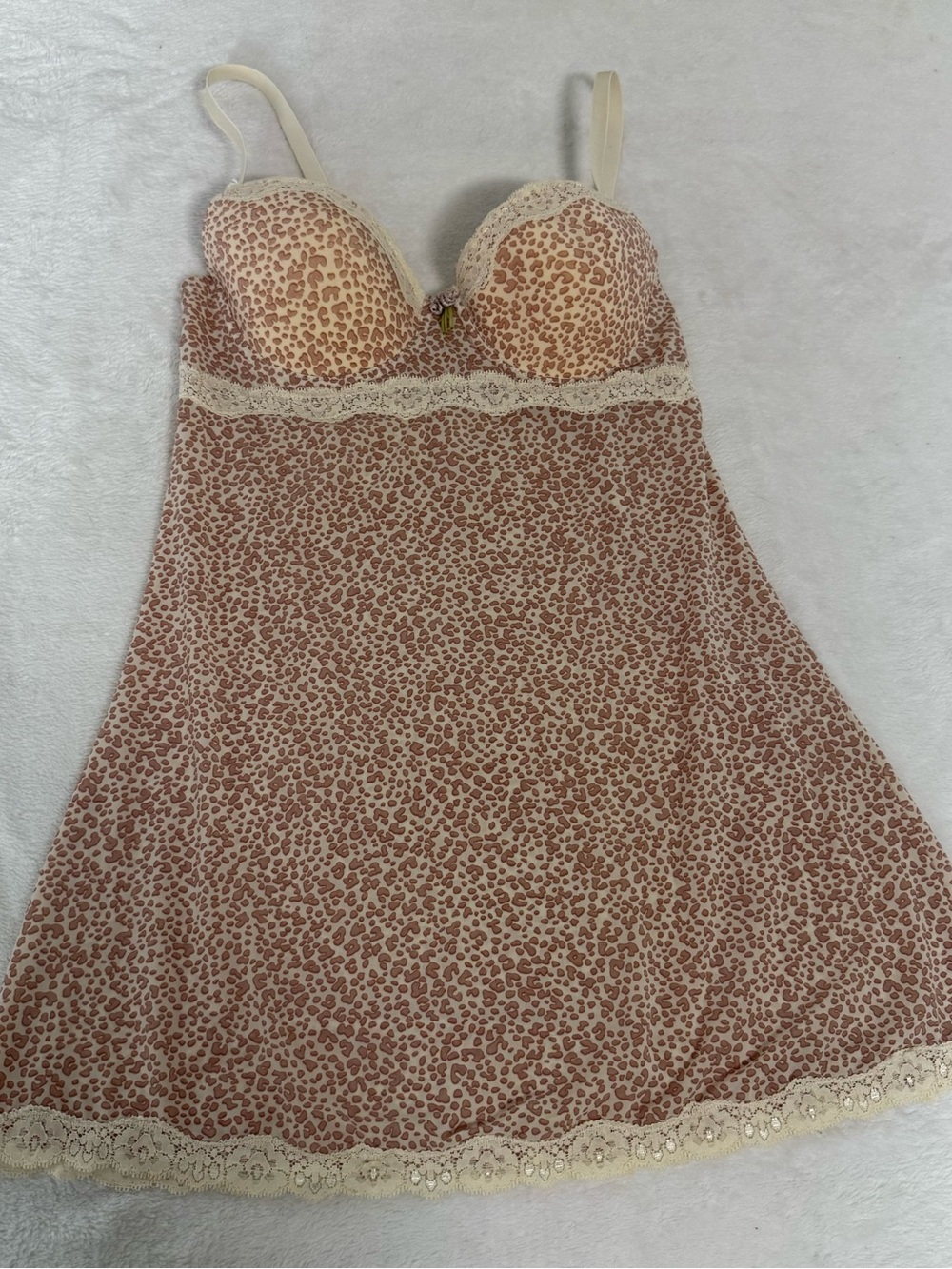 Rampage Y2K Leopard Print Chemise Womens M Babydoll Lingerie Lace Trim